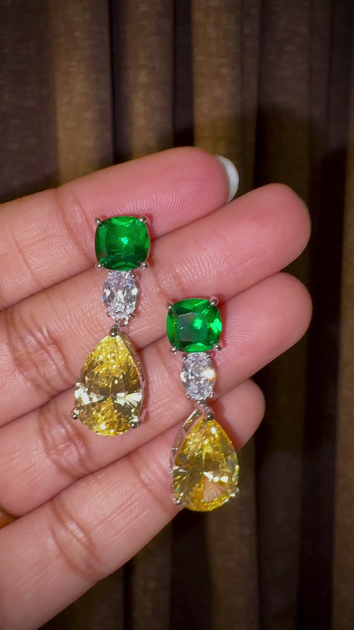 Green & Yellow Teardrop Statement Earrings