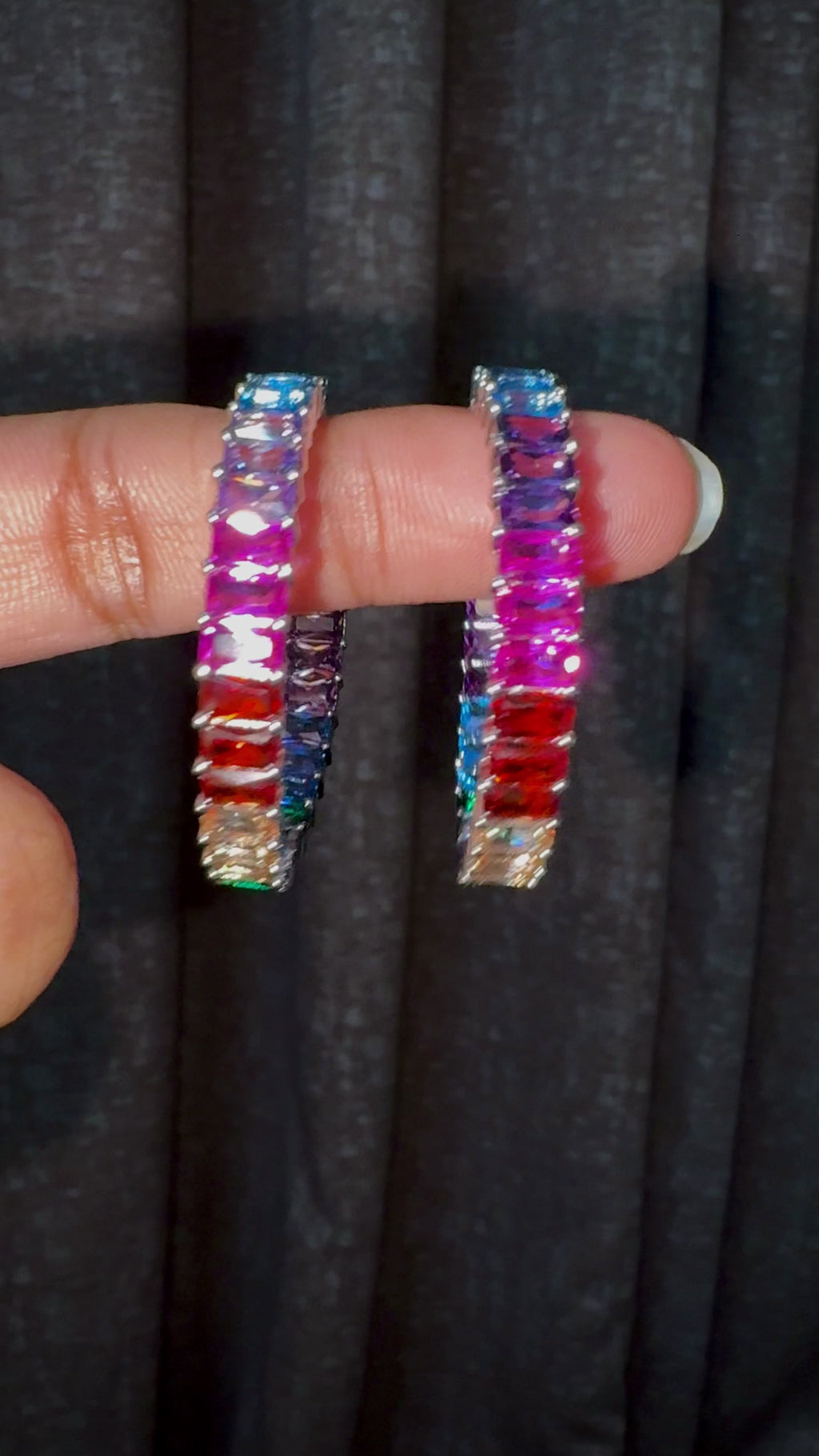 Rainbow Baguette CZ Hoops