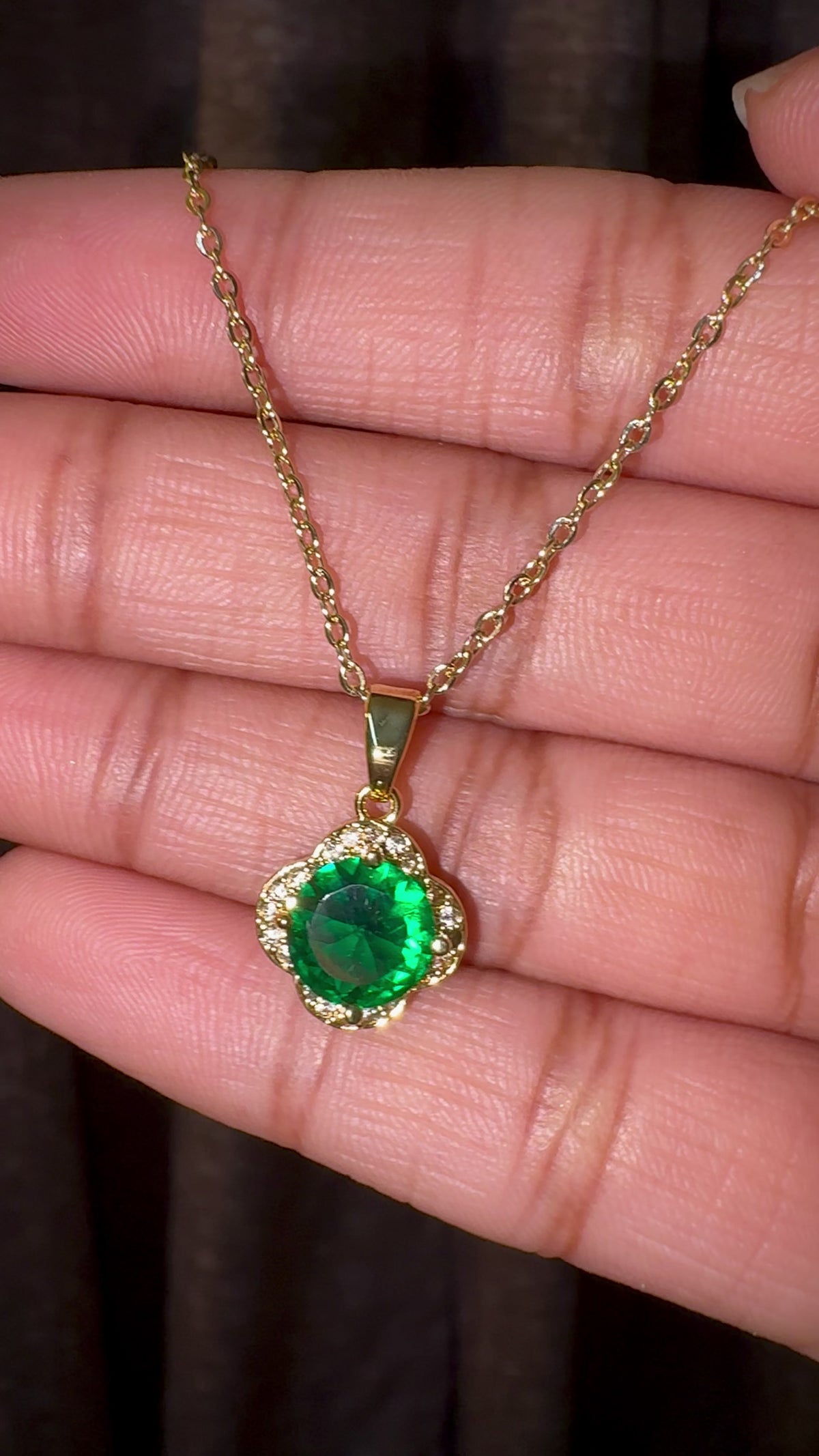 Emerald Halo Pendant Necklace
