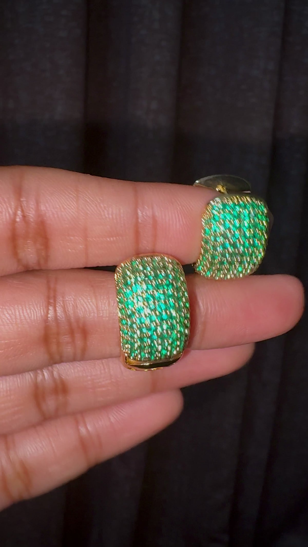 Green Dome Huggie Hoop Earring